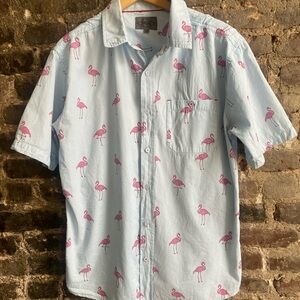 SGR Men's Lightblue Shirt with Flamingos Shortsleeve XL